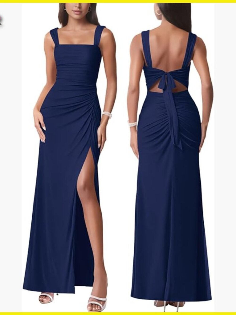 Mesh Tie Back Maxi Dress Ruched Split Elegant Cocktail Party Evening Wear